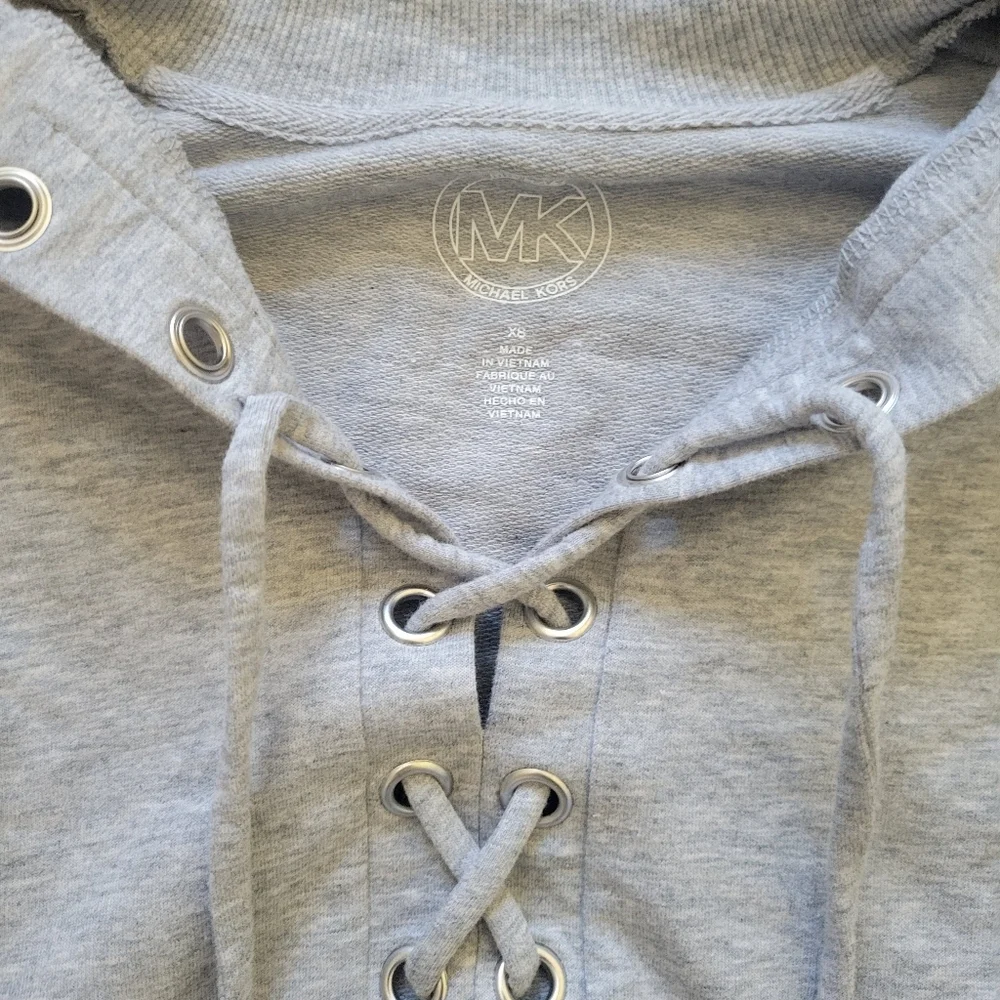 Michael Kors Grey Lace-Up Hoodie Sweatshirt XS - Picture 4 of 5